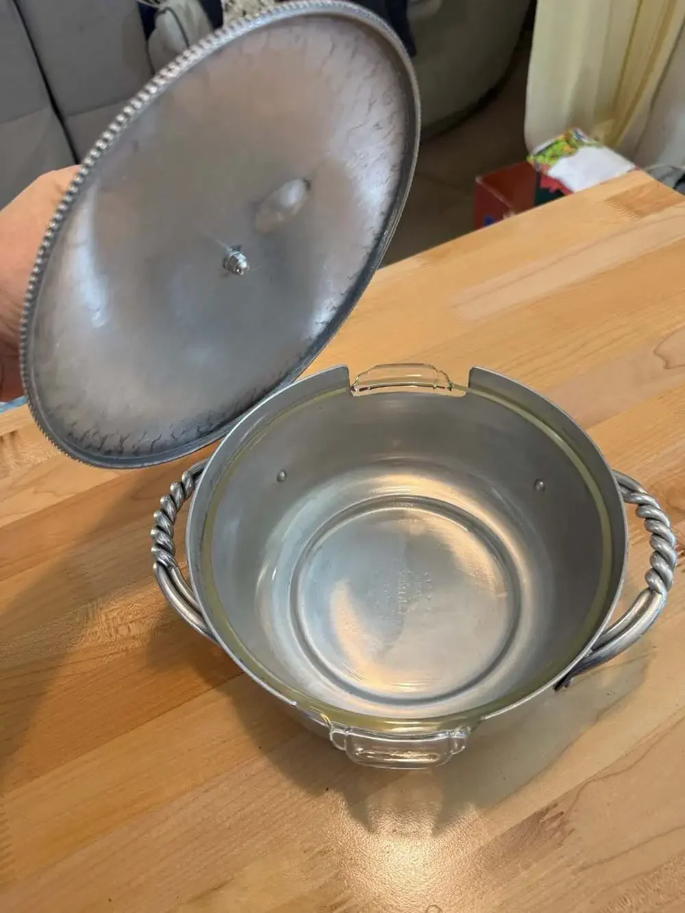 Vintage Buenilum Aluminum Covered Casserole Dish with Pyrex Glass Insert